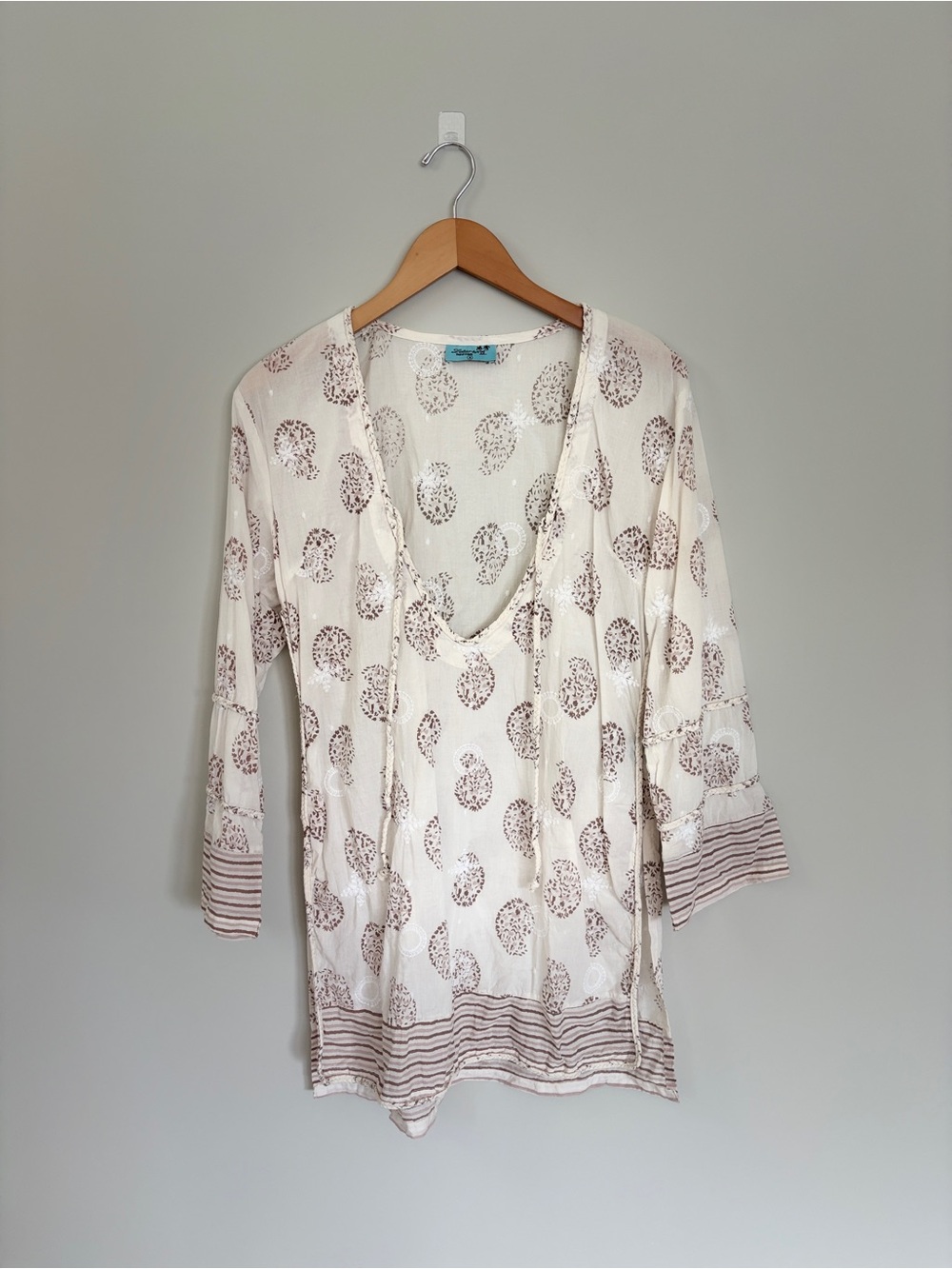 Letarte Cream Tunic with Brown Paisley Accents - Resortwear or Swim Cover Up